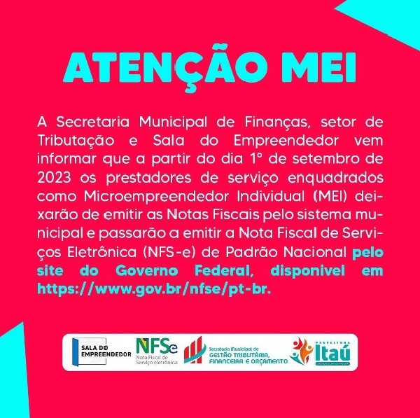 Comunicado: Nota Fiscal de Serviço Emissor Nacional para MEI -  Microempreendedor Individual, Prefeitura, Notícias